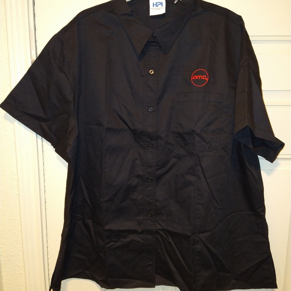 HPI AMC Theater Black Employee Uniform Short Sleeve Button Up Men's sz 3XL.